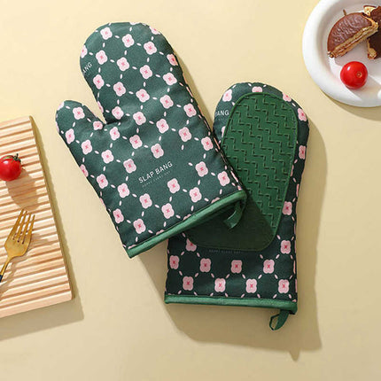 Heat Resistant Cotton Silicone Oven Mitts with Anti-Slip Grip | Safe Cooking for Hot Dishes and Pans