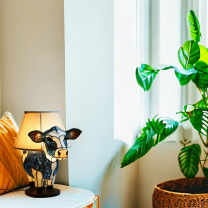 Black and White Cow Skull Table Lamp with Warm Lighting Effect | Modern Resin Accent for Cozy Home Decor