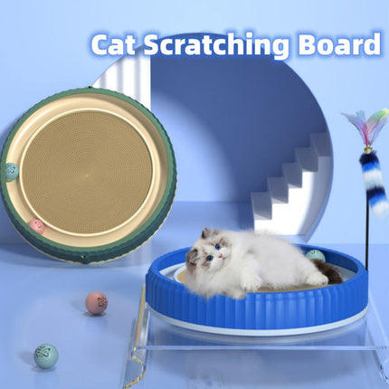 Round Cat Scratching Board with Removable Scratch Pad | Durable Furniture Protector for Cats with Interactive Play Balls