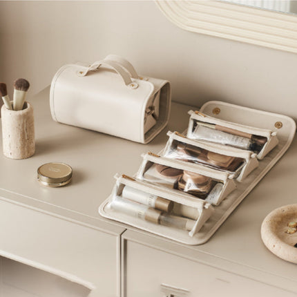 Foldable PU Cosmetic Bag with Spacious Compartment | Stylish Organizer for Easy Makeup Storage