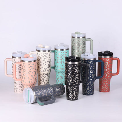 40 Oz Insulated Tumbler with Handle & Straw | Double-Wall Vacuum Insulation for Hot or Cold Beverages