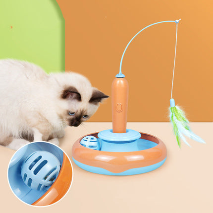 2-in-1 Feather Cat Turntable Toy with Interactive Rotating Design | Engaging Fun for Indoor Play and Hunting Instincts