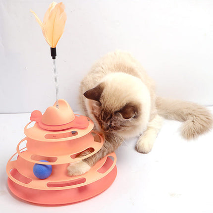 Cat Toys Space Tower Play Board with Spring Funny Cat Stick | Interactive Playset for Mental Stimulation and Exercise