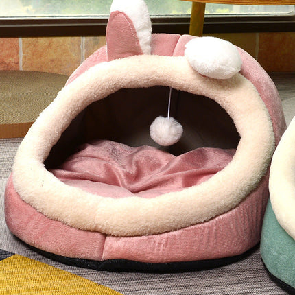Dog Cat Bed in Pink Rabbit Design with Cozy Cloth Material | All-Season Comfort for Cats and Dogs