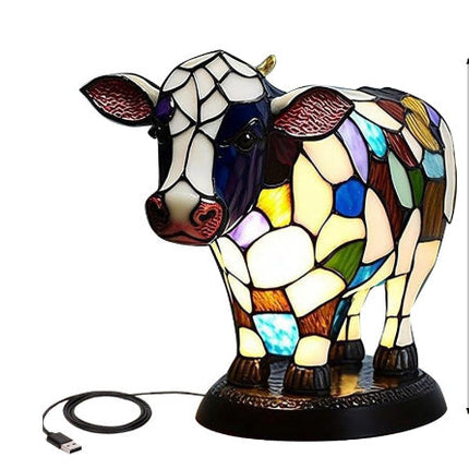 Black and White Cow Skull Table Lamp with Warm Lighting Effect | Modern Resin Accent for Cozy Home Decor