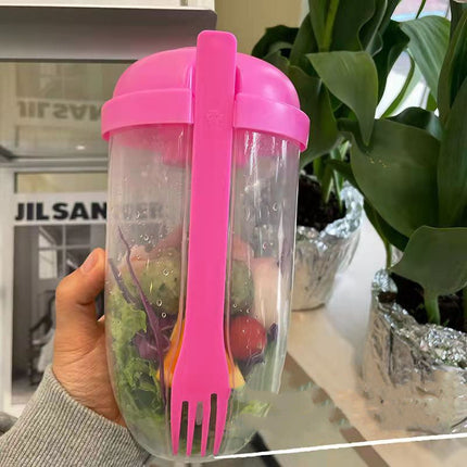Leak-Proof Salad Cup Container Set with Fork & Dressing Holder | BPA-Free 1000ml Food Storage for Healthy On-the-Go Meals