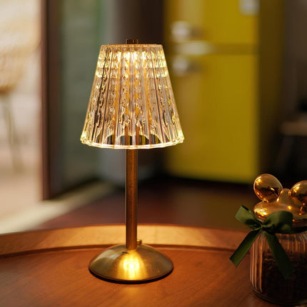 Golden Crystal Table Lamp with Touch Controls | Cordless LED Lighting for Elegant Ambiance