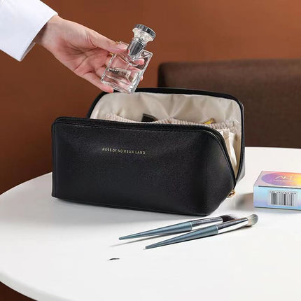 Large Capacity PU Leather Travel Cosmetic Bag with Zipper Pouch | Stylish Organizer for Makeup and Essentials