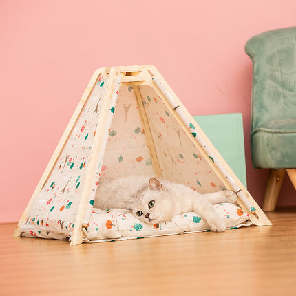 Durable Pet Tent for Cats with Wooden Frame & Cozy Interior | Machine Washable Hideaway for Comfortable Napping