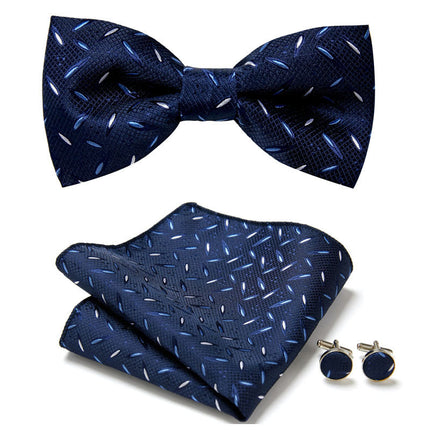 Bow Tie Set with Pocket Square and Cufflinks, Floral Bow Tie, Printed Polyester Neckwear and Suit Accessories