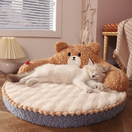 Cozy Bear Style Pet Nest with High Back Support | Winter Cat Bed for Ultimate Comfort and Warmth