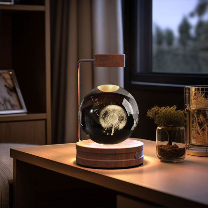 Crystal Glass LED Night Light with 3D Pattern | USB Rechargeable Home Decor for Warm Ambiance