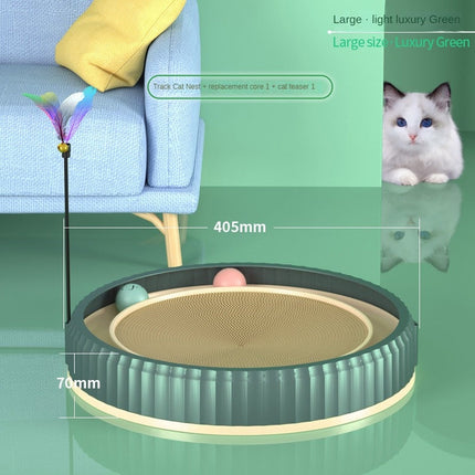 Round Cat Scratching Board with Removable Scratch Pad | Durable Furniture Protector for Cats with Interactive Play Balls