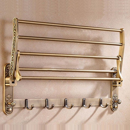Bathroom Shelf with Towel Bar, Wall Mounted Towel Rack with Shelf and Hooks