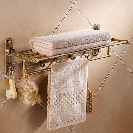 Bathroom Shelf with Towel Bar, Antique Brass Double Towel Bar