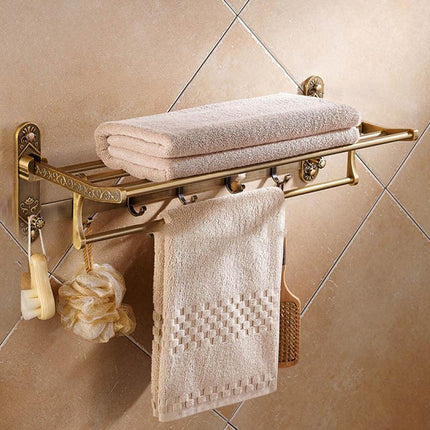 Bathroom Shelf with Towel Bar, Wall Mounted Towel Rack with Shelf and Hooks – image 4