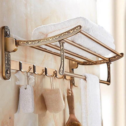 Bathroom Shelf with Towel Bar, Antique Brass Double Towel Bar – image 5