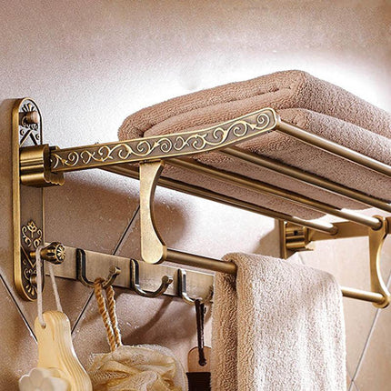 Bathroom Shelf with Towel Bar, Wall Mounted Towel Rack with Shelf and Hooks – image 7