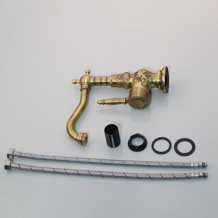 Antique Brass Bathroom Faucet, Deck Mount Bathroom Basin Faucet – image 5