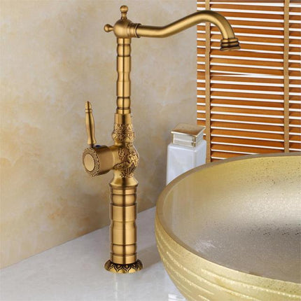 Antique Brass Bathroom Faucet, Deck Mount Bathroom Basin Faucet – image 9