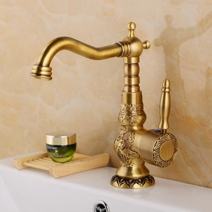 Antique Brass Bathroom Faucet, Deck Mount Bathroom Basin Faucet – image 7