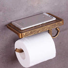 Wall Mounted Toilet Paper Holder with Shelf, Antique Brass Toilet Paper Holder with Phone Shelf for Bathroom, Bathroom