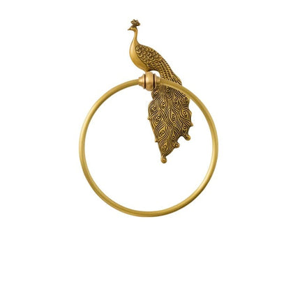 Antique Brass Bathroom Hardware, Carved Towel Ring – image 10