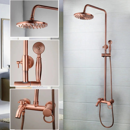 Shower Faucet Set with Rain Shower Head and Single Handle Mixer, Antique Copper Wall Mounted Shower System – image 4