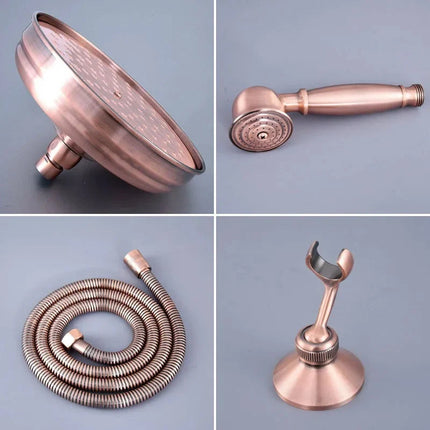High Pressure Shower Head, Antique Red Copper Handheld Shower Head with Bracket, Brass Shower Head Hose and Arm Parts
