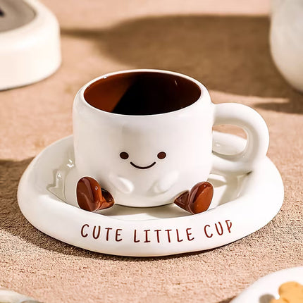 Teacup and Saucer, Cute Cappuccino Cup with Hand Painted Cartoon Face – image 4