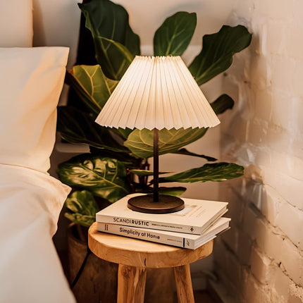 Dimmable Table Lamp with Pleated Fabric Shade | Elegant Lighting for Home Ambiance
