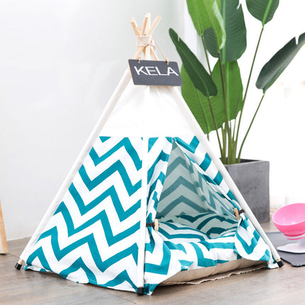 Green Striped Pet Bedding Tent with Soft Pillow | Stylish & Cozy Winter Shelter for Dogs and Cats