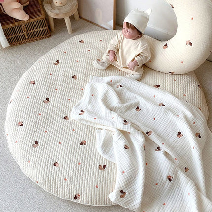 Baby Play Mat Round, Infant Play Mat with Bear Embroidery – image 7
