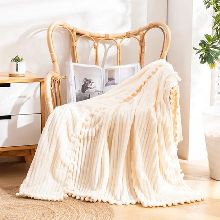 Flannel Throw Blanket with Pom Fringe, Soft Blanket for Couch – image 4