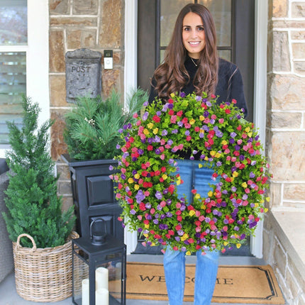 Front Door Wreath for Spring and Summer, Floral Grapevine Wreath, Spring Wreaths with Eucalyptus, Wall Decor and