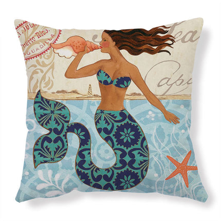 Marine Life Printed Cushion Cover with Invisible Zipper | Flax Material for Elegant Home Decor
