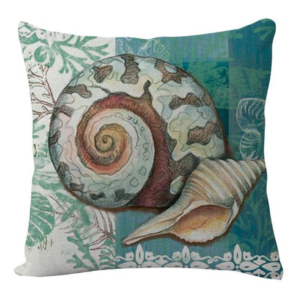 Marine Life Printed Cushion Cover with Invisible Zipper | Flax Material for Elegant Home Decor