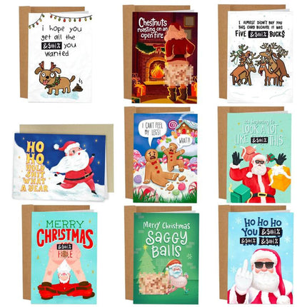 Funny Christmas Cards, Boxed Set of 9 Greeting Cards Blank Inside, Adult Humor Holiday Cards, Gag Gift