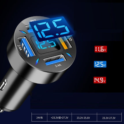 4-Port USB Car Charger with LED Display for Fast Charging | Universal Compatibility for Multiple Devices