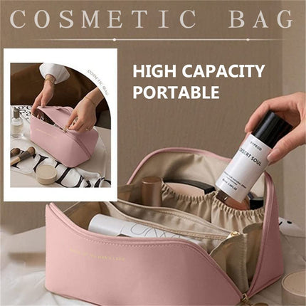 Large Capacity PU Leather Travel Cosmetic Bag with Zipper Pouch | Stylish Organizer for Makeup and Essentials