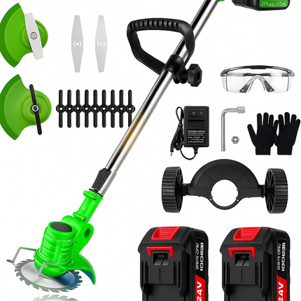 Battery Powered Weed Eater, Cordless Grass Trimmer with Wheels, 4 in 1 Lawn Edger, Brush Cutter for Lawn Care