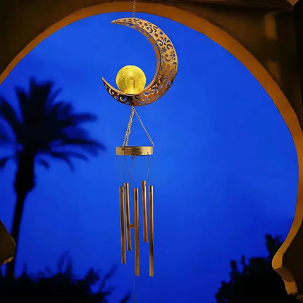 Solar Wind Chime with Luminous Crackled Glass Sphere | Automatic Dusk Sensor for Enchanting Outdoor Ambiance