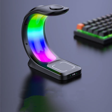 4-in-1 Magnetic Wireless Charger with RGB Lamp Effect | Fast & Safe Charging Station for Smartphone, AirPods & Apple Watch