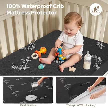 CozyNest | Waterproof Crib Mattress Protector with Soft Gray Fabric | Noiseless & Machine Washable for Ultimate Baby Comfort