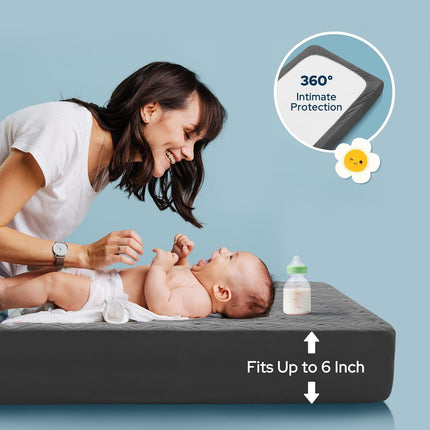 CozyNest | Waterproof Crib Mattress Protector with Soft Gray Fabric | Noiseless & Machine Washable for Ultimate Baby Comfort