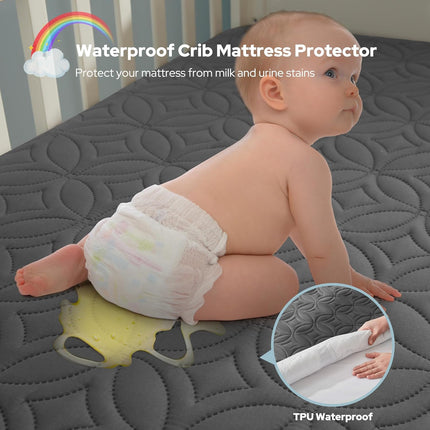 CozyNest | Waterproof Crib Mattress Protector with Soft Gray Fabric | Noiseless & Machine Washable for Ultimate Baby Comfort