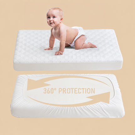 CozyNest | Waterproof Crib Mattress Protector with Soft Gray Fabric | Noiseless & Machine Washable for Ultimate Baby Comfort