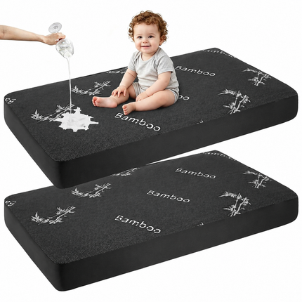 CozyNest | Waterproof Crib Mattress Protector with Soft Gray Fabric | Noiseless & Machine Washable for Ultimate Baby Comfort