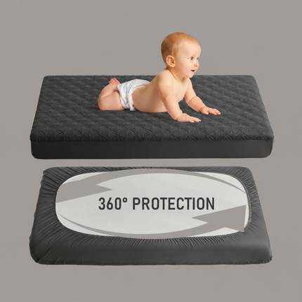 CozyNest | Waterproof Crib Mattress Protector with Soft Gray Fabric | Noiseless & Machine Washable for Ultimate Baby Comfort