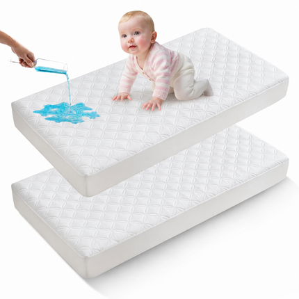 CozyNest | Waterproof Crib Mattress Protector with Soft Gray Fabric | Noiseless & Machine Washable for Ultimate Baby Comfort